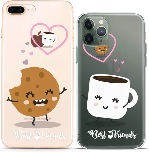 Fundas a juego para parejas compatibles con iPhone 16 15 14 13 12 11 Pro Max Mini Xs X 6s 8 Plus 7+ Xr 10 SE 5 Cookie Coffee Gift Best Friend Kawaii