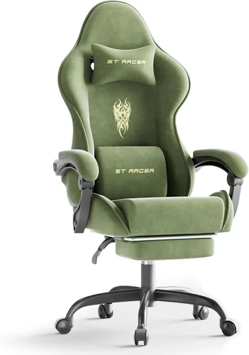 Miniatura 10 de Ferghana - Silla de tela de terciopelo para juegos, silla Gamer ergonómica de respaldo alto para adultos, silla cómoda para videojuegos