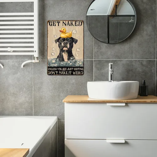 Miniatura 5 de PEACHGARDEN Cartel de Metal Gracioso para Baño Pitbull Letrero de "Póngase Desnudo" Arte de Perro para Pared Decoración de Baño Letrero para Inodoro