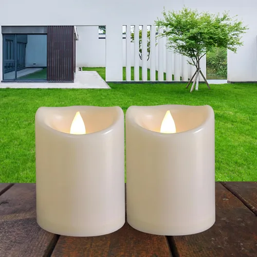 2 paquetes de velas LED impermeables para exteriores con temporizador, operadas a batería, parpadeantes, de pilas, de 7.6 x 10.2 cm, velas de