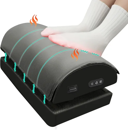Snailax Reposapiés Bajo el Escritorio para el Trabajo, Reposapiés Calefactado Bajo el Escritorio con Altura Ajustable de Doble Capa, Calentador de