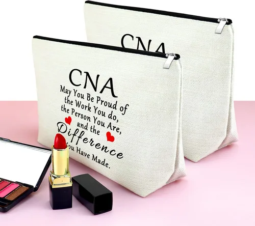 Miniatura 4 de Mxrymvu Regalos de la semana de CNA Bolsas de maquillaje Regalos de agradecimiento CNA, 2 piezas beige.