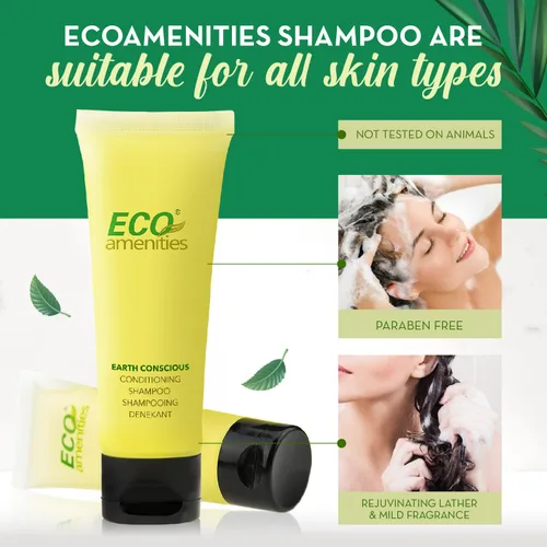 Miniatura 6 de 2 en 1 champú y acondicionador ECO Amenities, tubo transparente con tapa, envuelto individualmente de 1.1 onzas, 72 tubos por caja