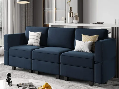 Miniatura 21 de Belffin Módulo de Almacenamiento con Otomana para Sofá Seccional Modular Asiento Cuadrado Cubo de Terciopelo Azul