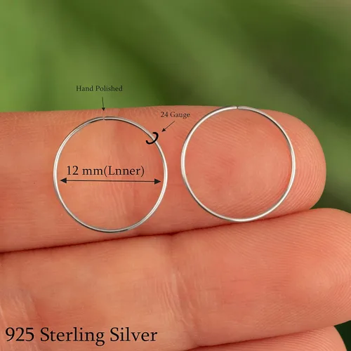 Miniatura 110 de Gold Hoop Earrings Silver Hoop Earrings - Hoop Earrings For Women Two Pcs Of Thin Gold Filled Sterling Silver Hoops, Helix Hoop, Tragus Ring