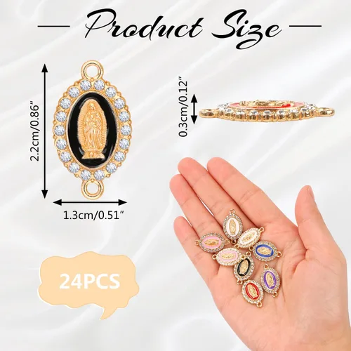 Miniatura 2 de BENBO 36 dijes de aleación esmaltados de la Virgen María, esmalte de mezcla de diamantes de imitación con incrustaciones de diamantes de imitación
