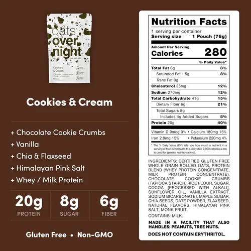 Miniatura 2 de Oats Overnight Galletas y Crema - Avena durante la noche con 20 g de proteína de suero, batido de proteína de desayuno alto en fibra - Harina