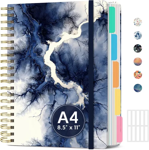 Miniatura 20 de Cuadernos grandes de espiral rayados para el trabajo con divisores y pestañas extraíbles, 8.5 x 11 pulgadas, bonito cuaderno de tapa dura de 5 A
