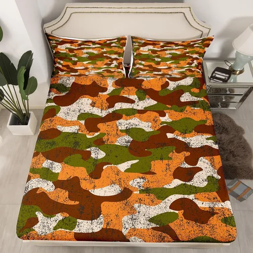 Miniatura 32 de Sábanas de camuflaje para niños, sábanas bajeras de camuflaje verde militar, juego de ropa de cama de camuflaje militar para niños, adolescentes