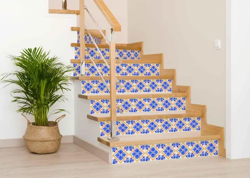 Miniatura 8 de Mi Alma Adhesivo para azulejos, fácil aplicación, ideal para baño, cocina, azulejos de pared (azul y naranja, 8 x 8 pulgadas)