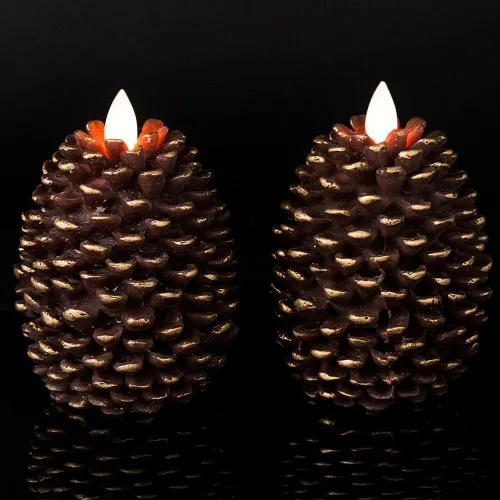 Wondise - Velas sin llama con temporizador, con mecha parpadeante a batería, de cera real, en forma de piña, para decoración interior de vacaciones,