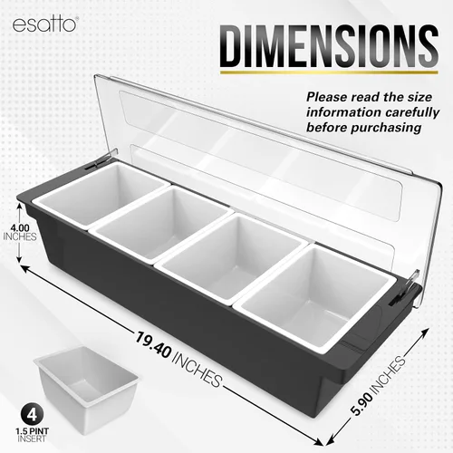 Miniatura 3 de Esatto Suministros para Bar Contenedores de condimentos con tapas 4-1.5 Pint Accesorios para carrito de bar Fruta para barman Bandeja de condimentos