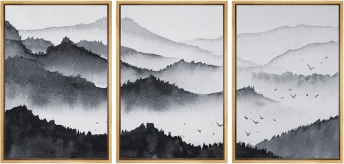 Miniatura 13 de NWT Lienzo enmarcado para pared, juego de arte en acuarela pastel, bosque de montaña oscura, naturaleza silvestre, ilustraciones de arte moderno