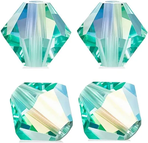 Miniatura 26 de 100 cuentas sueltas de cristal bicono facetado pequeño Preciosa auténtico de 3mm (0.118 pulgadas) aguamarina AB (azul) compatibles con cristales