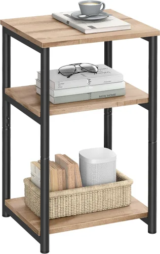 VASAGLE Mesa auxiliar, mesa auxiliar pequeña, mesita de noche alta para sala de estar, dormitorio, oficina, baño, marrón camello y negro clásico