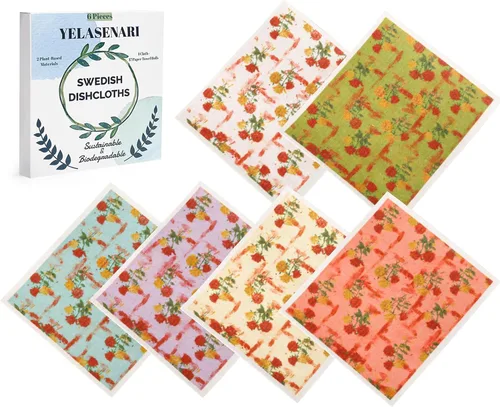 Miniatura 12 de Paños de cocina suecos reutilizables, paquete de 6, paños de cocina sin olor, paños de papel reutilizables de secado rápido, paños de papel