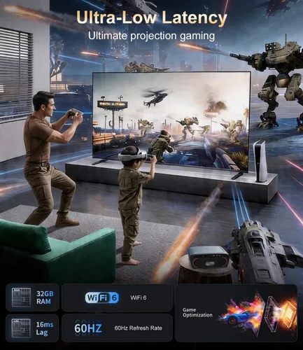 Miniatura 8 de Proyector diurno ANSI 2550, proyector inteligente de Google TV 4K con altavoces duales de 35 W Dolby Audio, tiro más corto, enfoque automático ToF