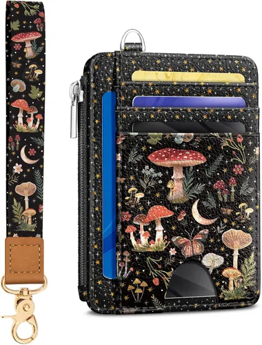 Miniatura 14 de Kelvoris Tarjetero pequeño para mujer, cartera delgada con bloqueo RFID, llavero con bolsillo para monedas con cremallera, bolsillo frontal