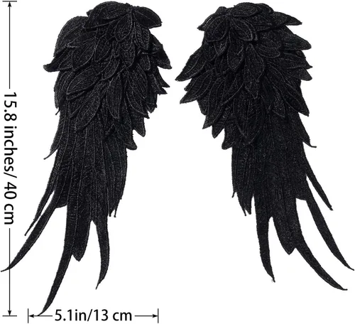 Miniatura 2 de Onwon 1 par de alas de ángel 3D bordado escote encaje encaje apliques costura en parches negro grande 1 par negro Large