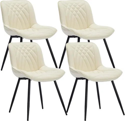 Miniatura 11 de Comfortable Upholstered Dining Chairs Set of 2, PU Leather Kitchen & Dining Room Chair with Backrest and Black Metal Legs, Modern Accent Dining