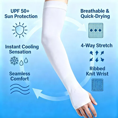 Miniatura 3 de Mangas de protección solar con orificios para el pulgar para hombres y mujeres, cubierta de compresión de enfriamiento para brazo UV, manga
