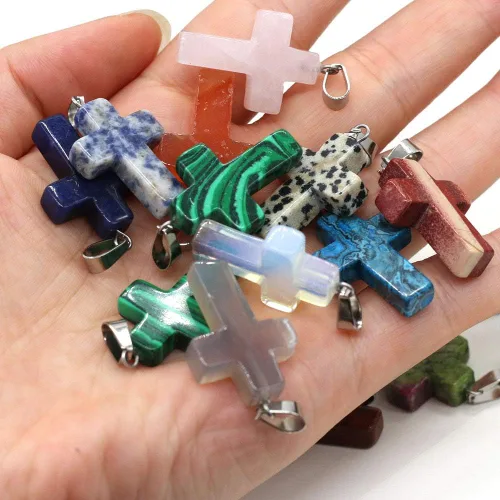 Miniatura 4 de Venta al por mayor 20 piezas de colgantes de piedra natural, cuentas de chakra en forma de cruz encantos curativos de cuarzo de cristal para hacer
