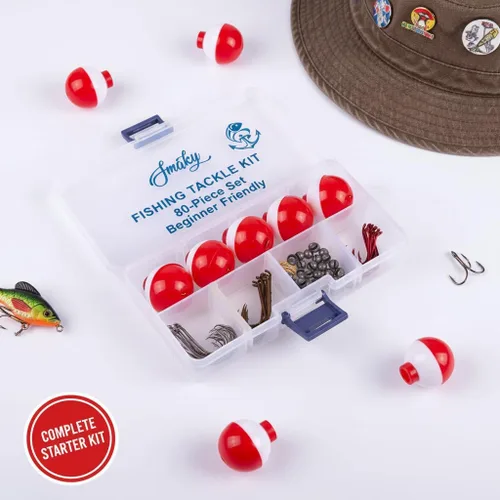 Miniatura 5 de Smaky Kit de aparejos de pesca, equipo para principiantes, 80 piezas, incluye anzuelos de pesca, anzuelos de pulpo, círculos, plomadas, kit