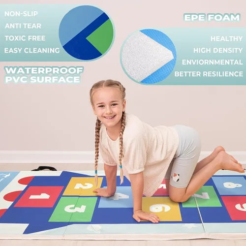 Miniatura 5 de Kangaroo Hoppers Gymnastics Tumbling Mats for Kids, Foldable Gym Mat with Carrying Handles for Home Activity Play