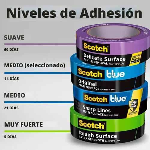 Miniatura 6 de ScotchBlue Cinta de pintor original para múltiples superficies, 0.94 pulgadas x 60 yardas, 4 rollos, azul, cinta de pintor que protege superficies