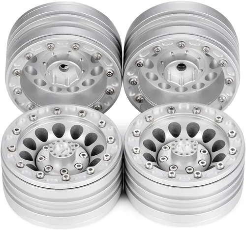 Miniatura 7 de MOHERO Llantas de aleación Beadlock de 1/10 de 1.9 pulgadas para RC Cralwer Axial SCX10 CC01 D90, paquete de 4 unidades (plata mate)