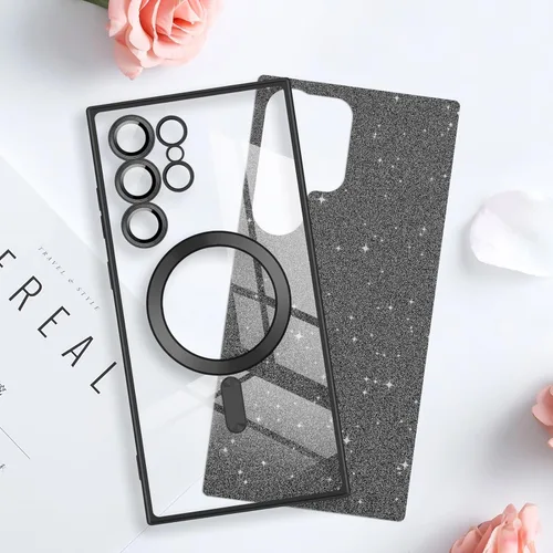 Miniatura 7 de Newseego Funda ultra magnética para Samsung Galaxy S22, funda de lujo con purpurina para mujeres y niñas, protección completa de la lente de la Negro