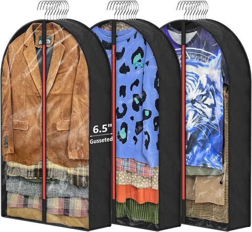 Bolsas de ropa Gussetes de 6.5 pulgadas para colgar ropa, almacenamiento en el armario, trajes de 40 pulgadas con cremallera, bolsa de ropa colgante