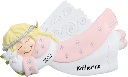 Miniatura 7 de Adorno de ángel personalizado 2025 – Reloj de adorno de ángel bebé de oso marrón, adornos de bebé de Navidad al aire libre para alas de árbol