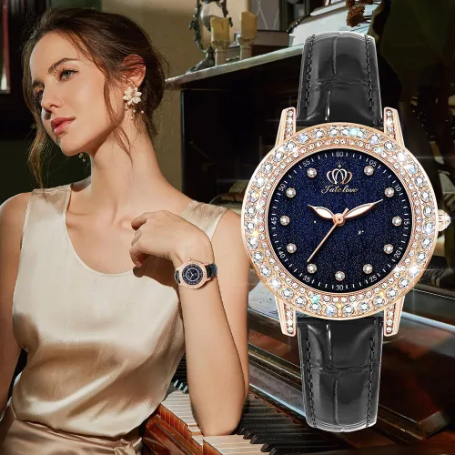 Miniatura 6 de Fate Love Reloj de cuero para mujer, reloj de pulsera de lujo con diamantes de regalo para niñas y señoras