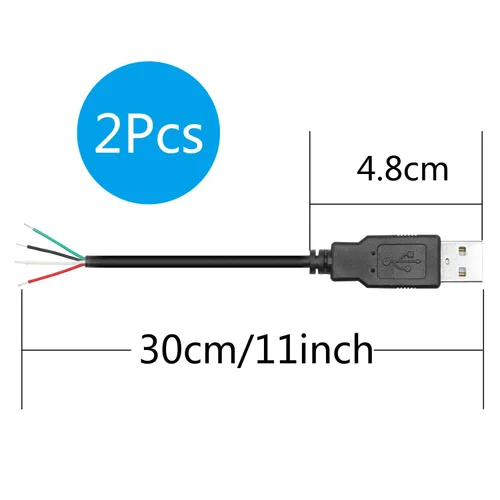 Miniatura 6 de Cable corto USB A macho de 4 pines de 11 pulgadas, USB 5V/2A de 4 pines, cable de alimentación y datos de extremo abierto, para equipo USB instalado
