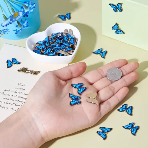 Miniatura 7 de Colgantes de mariposa de aleación impresa con esmalte, Esmalte, No es una piedra preciosa