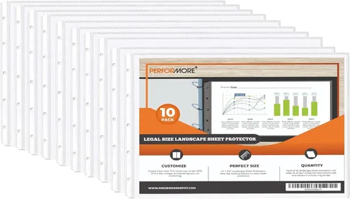 Miniatura 2 de PERFORMORE Paquete de 10 protectores pesados de hojas de paisaje de 8.5 x 14 pulgadas, fundas de papel legal, calidad de archivo transparente