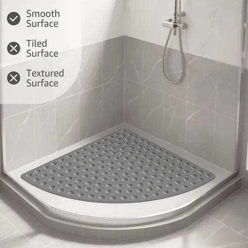 Miniatura 8 de Yolife Tapete de ducha grande para esquina, 25.6 x 25.6 pulgadas, antideslizante, con orificio de drenaje, tapete de ducha lavable a máquina, tapete