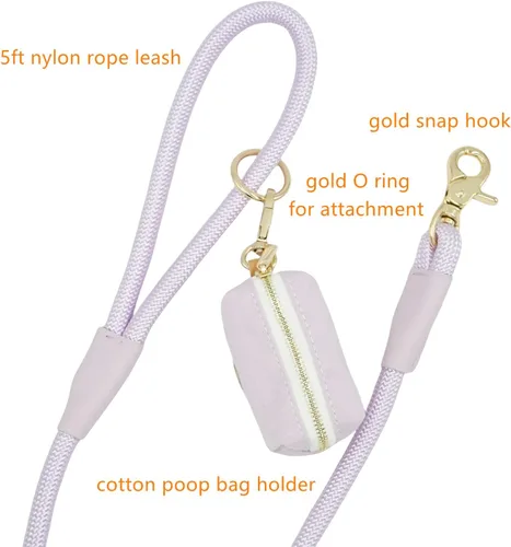 Miniatura 3 de Correa de perro de cuerda de nailon de 5 pies con soporte para bolsa de excrementos, correa de perro resistente a presión, correa de cuerda de mango