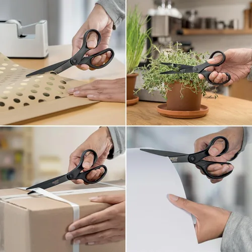 Miniatura 6 de Leitz Tijeras de titanio, para diestros o zurdos (ambidiestros), antiadherentes, papelería de oficina, mango ergonómico, negro, 7.087 in