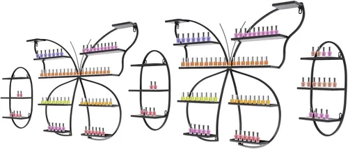 Miniatura 18 de Estante de almacenamiento de esmalte de uñas de metal para montar en pared, organizador de esmalte de uñas triangular de 5 niveles, soporte