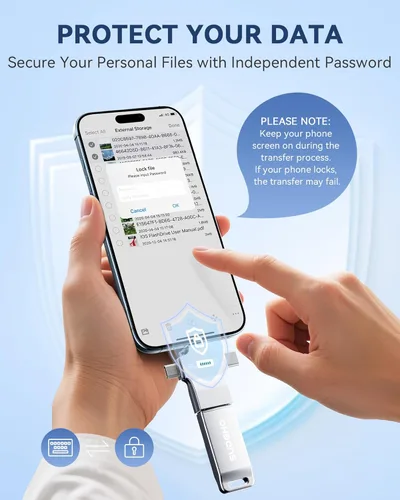 Miniatura 8 de Memoria USB USB con certificación MFi para iPhone, memoria externa 4 en 1 para ahorro de video y copia de seguridad (plata, 256 GB)