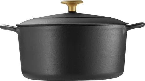 Miniatura 4 de Tramontina Bestow Olla Holandesa de Hierro Fundido Esmaltado con Tapa, Redonda 5.5 Cuartos, Negro Mate con Perilla Dorada