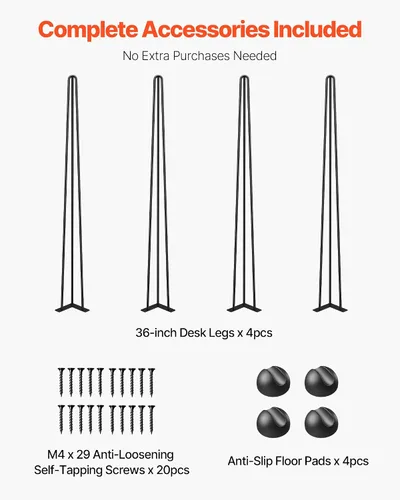 Miniatura 9 de Happybuy Patas de mesa con horquilla de 36 pulgadas en negro, juego de 4 patas de escritorio, capacidad de carga de 220 lbs cada pata, patas