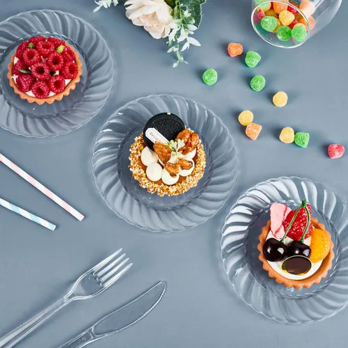 Miniatura 6 de FOCUSLINE 100 unidades de platos de plástico transparente de 6 pulgadas, platos desechables de plástico duro premium para ensalada y postre - Platos
