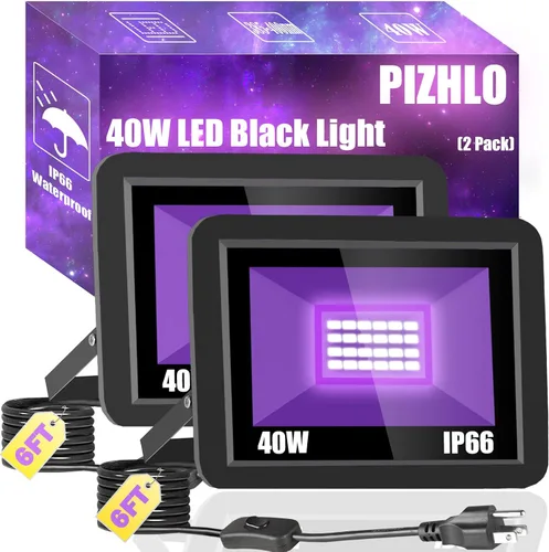 Miniatura 11 de Paquete de 2 luces LED negras de 320 W, luz de inundación de luz negra con enchufe e interruptor, IP66 impermeable para exteriores, luz negra