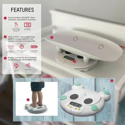 Miniatura 2 de Báscula para bebés, niños pequeños, lecturas perfectas para comidas antes y después y padres y criadores, función 3 en 1, diseñada para bebés, niños