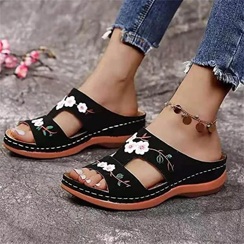 Miniatura 58 de Ladmiple Sandalias ortopédicas florales de moda 2023 con soporte de arco, zapatillas romanas casuales con puntera abierta