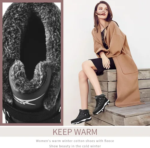 Miniatura 6 de ASHION Botas de nieve para mujer, con forro de piel cálida, botas de invierno cómodas, botines de senderismo al aire libre para mujer