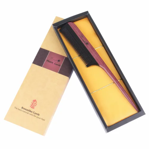 Miniatura 6 de Breezelike Peines para el cabello – Peine de cola de madera de dientes finos – Peine de madera de corazón morado sin estática con dientes de cuerno